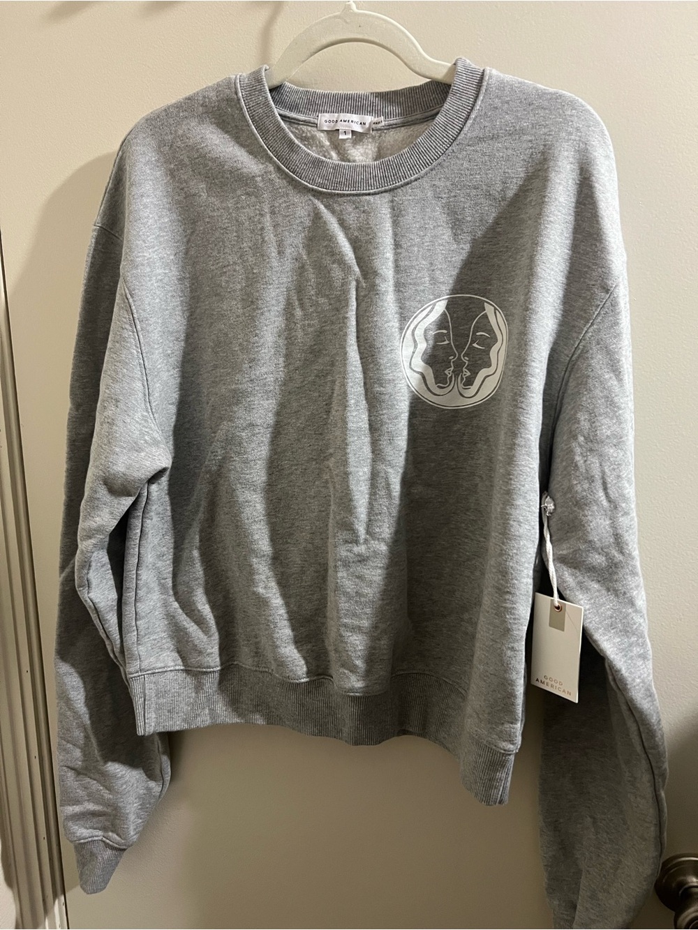 Good American Light Gray Cotton Sweatshirt Tag Detail